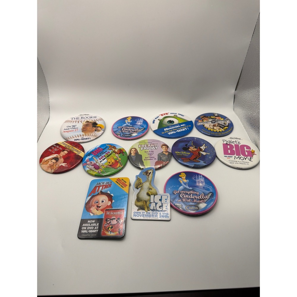 Vintage Disney Pixar Movie Promo Pin Magnet Lot Monsters Inc Cinderella Y2K